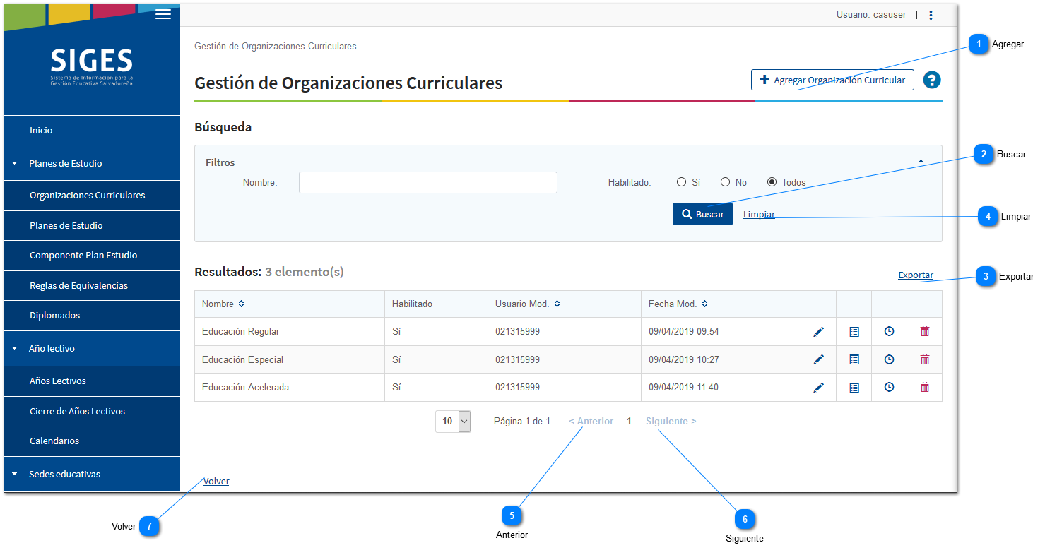 6.2. Botones y links usados en el sistema